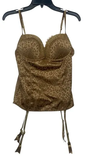 Intimissi size 36 C new Leopard Print Satin Bustier Camisole Garter Straps gold thumbnail 1