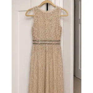 Mac Duggal Nude‎ Champagne Beaded Sequin Midi Sheath Cocktail Dress NWT Sz 8 thumbnail 6