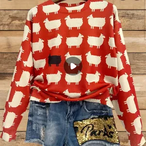Sheep Pattern Crew Neck Pullover Sweater Size L thumbnail 1