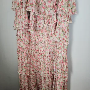 Something Navy Dress Floral Pleated Tiered Cream Multi Maxi Midi Garden Party thumbnail 4