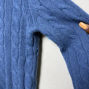 J. Crew Women Wool‎ Angora Cashmere Sweater Blue Cable Knit Turtleneck Fisherman thumbnail 5