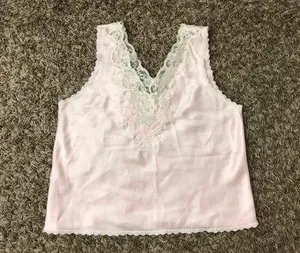 Vintage light pink sleep top with adorable dainty lace, bead, and flower details thumbnail 1
