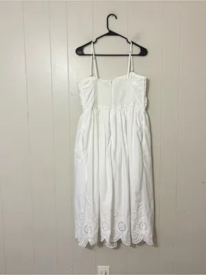 Abercrombie & Fitch White Eyelet Midi Dress L Cottagecore Smocked Pockets thumbnail 12