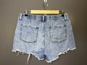 Aerie Denim Shorts Womens Medium Blue Distressed Cutoff Raw Hem Elastic Waist thumbnail 2