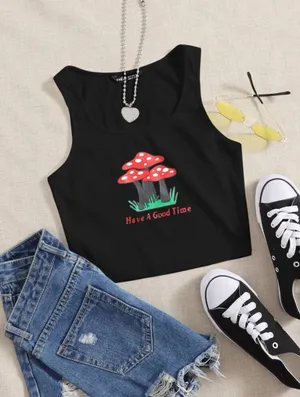 Mushroom Crop Top Black thumbnail 1
