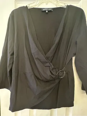 Jones New York Black Wrap-Front Top with Ring Accent thumbnail 1