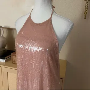 ZARA NWOT Sequin Long Open Back‎ Halter Dress Size Medium thumbnail 5