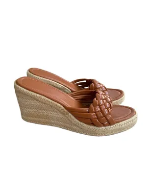 TAN Braided Leatherette Espadrilles Wedges Size 10 thumbnail 7