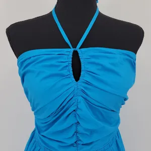 LOFT Smocked Halter Midi Dress Womens Size 2 Blue Sundress Vacation Resort Party thumbnail 3