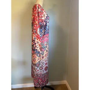 Boho Maxi Dress Long Sleeve Tapestry Floral L whimsi dainty colorful retro beach thumbnail 4