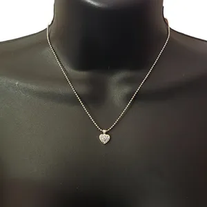 Silver tone pave heart pendant necklace thumbnail 1