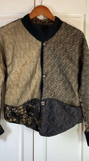 K D Spring‎ Art to Wear Jacket Womens Large Embellished Mixed Media Pockets Vtg thumbnail 1