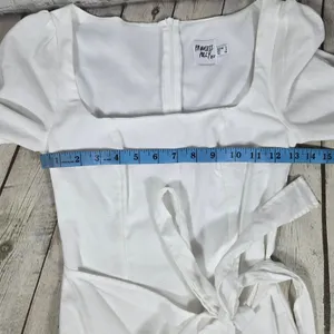 Princess Polly White The Villa Long Sleeve Mini Dress Square Neck‎ Wrap US 0 thumbnail 8