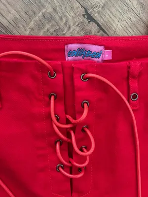 Edikted Lace Up Red Pants thumbnail 3