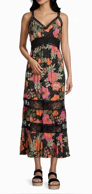 Angie Floral Lace Trim Tiered Midi Dress Size Small NWT Boho thumbnail 1
