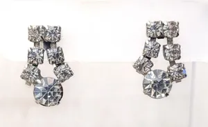 Vintage Screw On Earrings Stylish and Elegant Clear Gem Statement Drop Dangle thumbnail 1