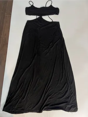 Free People Beach Black Cutout Maxi Dress SL Spaghetti Strap cutout front Boho thumbnail 3