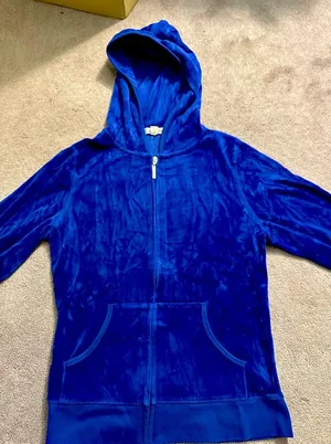 Zenana Outfitters Royal Blue Velvet Hoodie Zip Up size large thumbnail 1