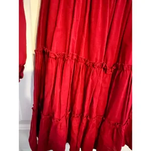 Altar'd State Mini Dress Cottagecore Red Smocked Tiered Long Sleeve‎ Medium NWT thumbnail 6
