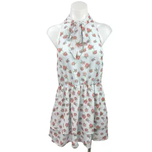 NEW Revolve x Lovers & Friends Blue Floral Tiered High Neck Tie Mini Dress Sz S thumbnail 4