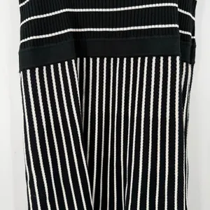 Banana Republic Dress Women's Medium Square Neck Knit Midi Black White Stripe thumbnail 7