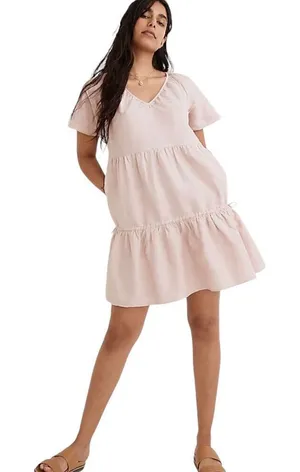 Madewell Linen Blend Lorelei Mini Dress Pale Pink Size S thumbnail 1