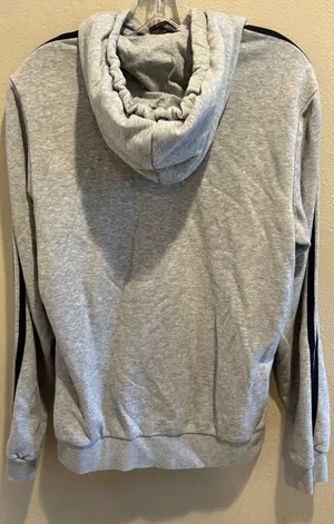 Adidas Gray Hoodie with Black Sleeve Stripes thumbnail 2