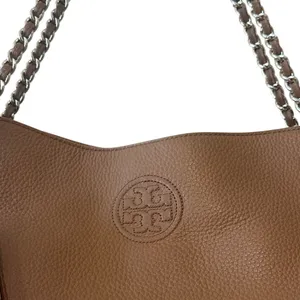 Tory Burch Pebbled Leather Chain Tote‎ Brown Camel Slouchy Bag thumbnail 3