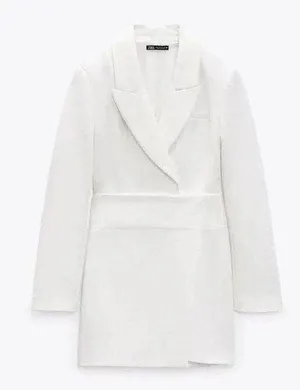 ZARA blazer dress white mini wrapped coctail party night out date thumbnail 7