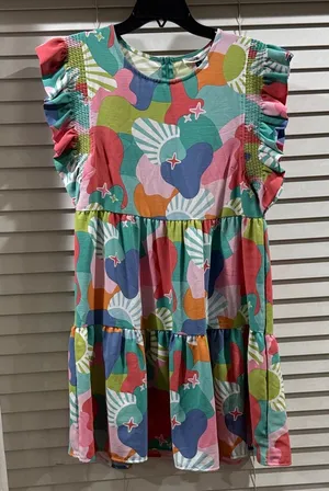 Women’s Multicolor Tiered Ruffle-Sleeve Casual Dress thumbnail 1