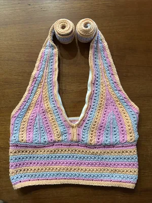 Hollister Pastel Crochet Halter Tank Top in Pink, Yellow & Light Blue thumbnail 1