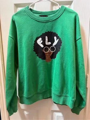 Forever 21 Green Graphic Crewneck Sweatshirt with Afro Portrait size M thumbnail 1
