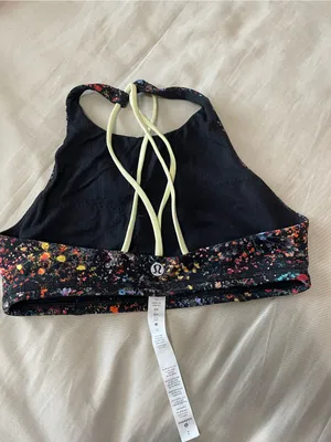 lululemon athletica high neck free to be Sports Bra with Pale Yellow straps thumbnail 3