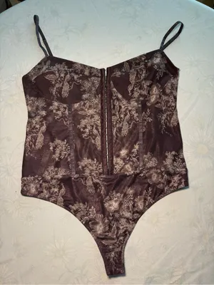 Free People Brown Floral Satin Bodysuit thumbnail 1