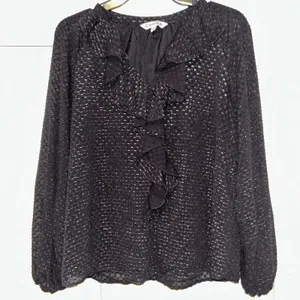 Nanette Lepore Women's Ruffle Front Top Blouse Long Sleeve Shimmer Size M Black‎ thumbnail 1