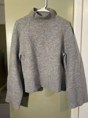 H&M Women's Sz Small Gray Melange Wool-Blend Mock-Turtleneck Sweater Wide Sleeve thumbnail 2