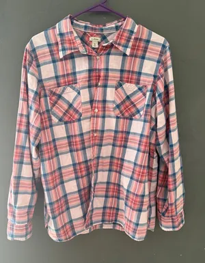 LL Bean Womens XL Pink Blue Plaid Cotton Button Down Shirt Long Sleeve 282506 thumbnail 1
