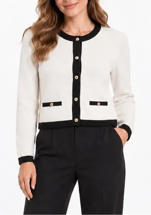 French Connection Womens L Ivory Black Contrast Knit Cardigan Jacket NWT $128 thumbnail 1