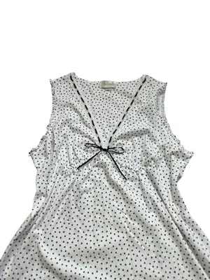 White & Black Polka Dot Babydoll Tank Top Women Medium Bow Front Ruffle Trim thumbnail 3