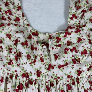 ASOS Design Floral Puff Sleeve Babydoll Mini Dress White Red Rose US 8 NEW thumbnail 7