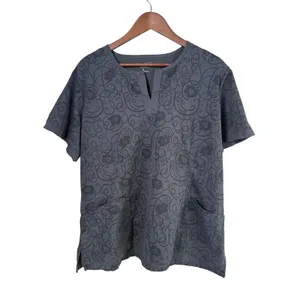 Advantage Butter-Soft Women XL Gray Floral Scrub V-Neck‎ Top Medical Caregiver thumbnail 2