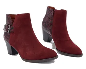 Vionic Burgundy Suede Snake Skin Block‎ Heel Bootie B37 thumbnail 1