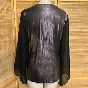 Dots purplish silver metallic blouse sheer black sleeves top shirt woman’s XL thumbnail 6
