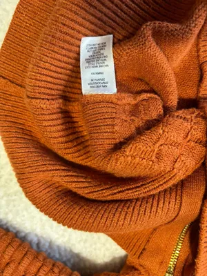 Marc New York orange zip up sweater with textured ribbed knit pattern and chunky collar size S thumbnail 5