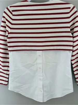 Veronica Beard Rust Striped Poplin Cotton Layered Shirt XS thumbnail 4