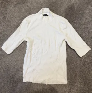 ZARA White Ribbed Mockneck Tee thumbnail 1