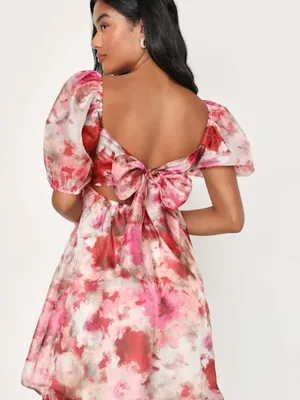 Lulus Darling Aura Pink Floral‎ Organza Babydoll Mini Dress XL thumbnail 4