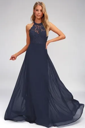 Lulu’s Dance All Evening navy lace M elegant semi formal maxi dress thumbnail 1