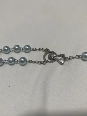 Vintage Basilica San Pietro Blue Faux Pearl Rosary Italy Catholic Prayer Beads thumbnail 6