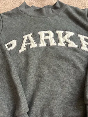 Parke Cozies Stormy Grey Varsity Mockneck Sweatshirt S/M Fleece thumbnail 4